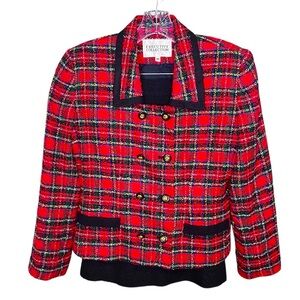 Vintage Red Tartan Plaid Women's 2 Piece Set Jacket and Skirt Sz 8P